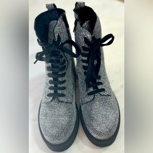 NWOB Barneys New York Silver Sparkle Women’s Combat Boots